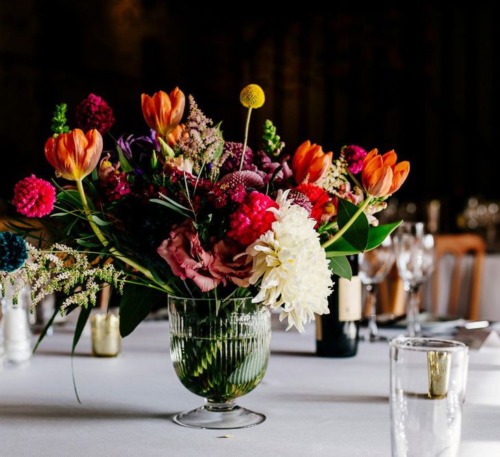 Bright Wedding Floral Arrangement | Colourful Alternative Winter Wedding at Upwaltham Barns, Sussex | Epic Love Story Photography