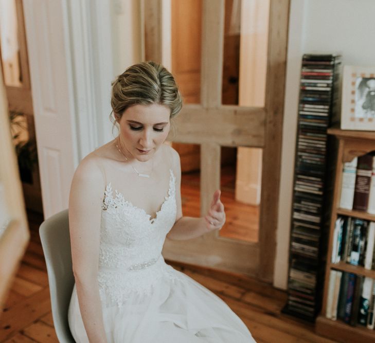 Wedding Morning Bridal Preparations | Bride in Essense of Australia Bridal Gown | Gold, Grey &amp; Green Rustic Wedding at The Gilbert White’s 16th Century Hampshire Barn | Joasis Photography