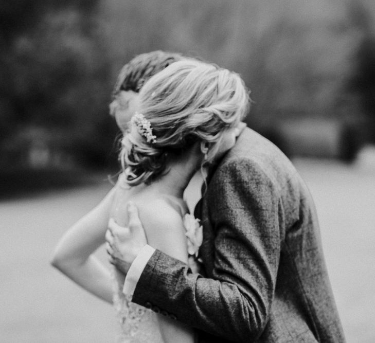 Bride in Essense of Australia Gown | Groom in  Grey Suit | Gold, Grey &amp; Green Rustic Wedding at The Gilbert White’s 16th Century Hampshire Barn | Joasis Photography