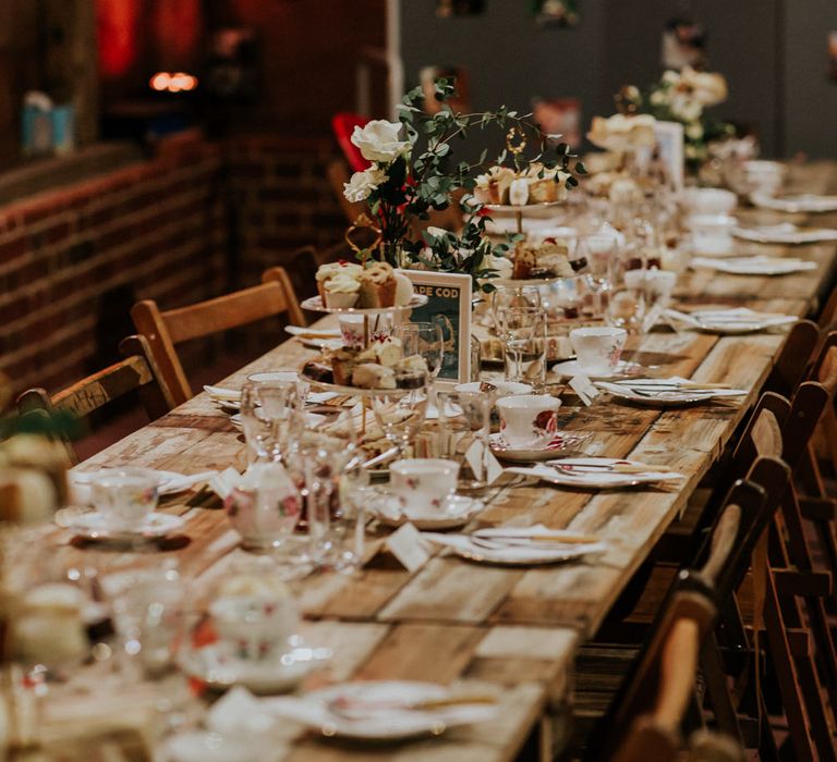 Tablescape | Gold, Grey &amp; Green Rustic Wedding at The Gilbert White’s 16th Century Hampshire Barn | Joasis Photography