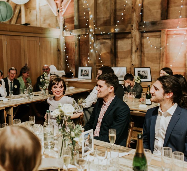 Wedding Reception | Gold, Grey &amp; Green Rustic Wedding at The Gilbert White’s 16th Century Hampshire Barn | Joasis Photography