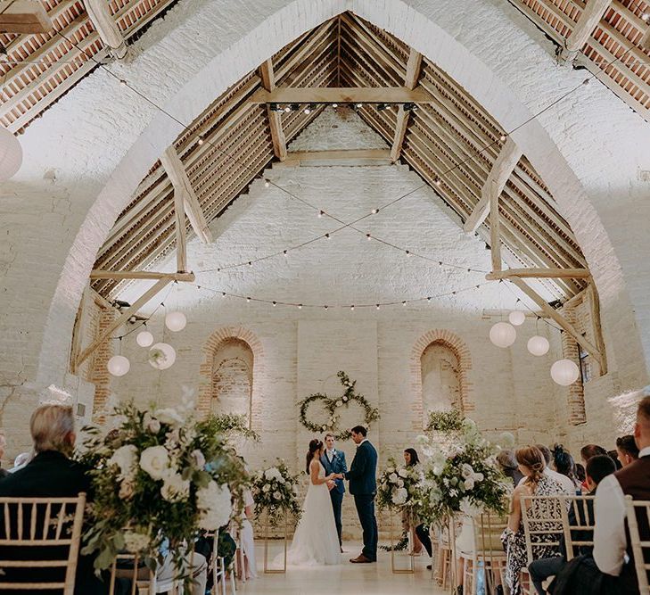 Tithe Barn Petersfield wedding venue with festoon lighting