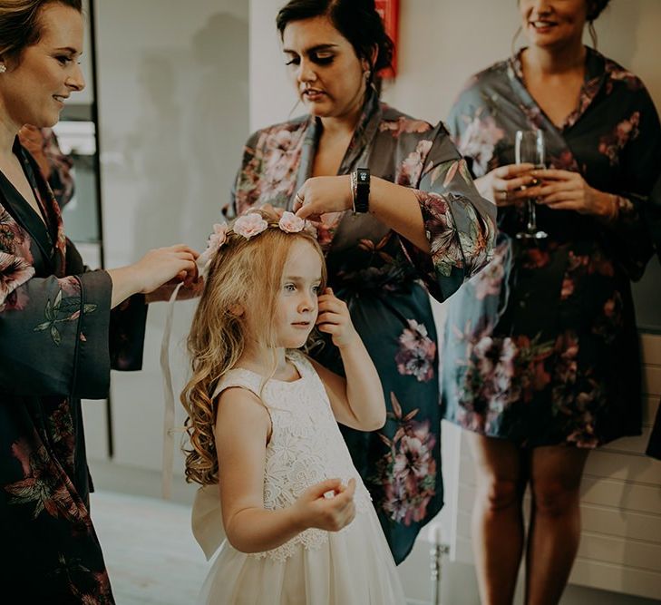 Flower girl preparations at Tithe Barn Petersfield