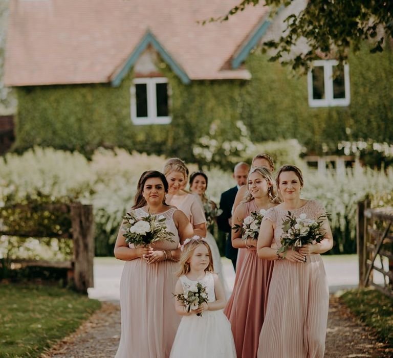 Blush bridesmaid dresses for rustic barn wedding