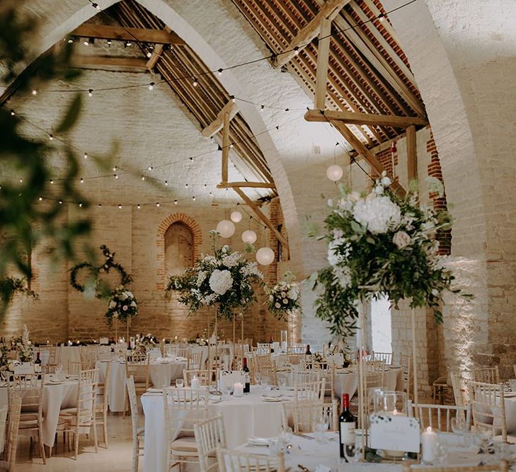 Tithe Barn Petersfield wedding breakfast decor