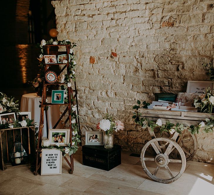 Rustic wedding decor at Tithe Barn Petersfield