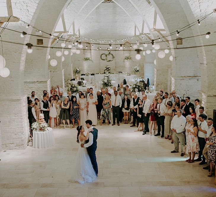 Bride and groom first dance at Tithe Barn Petersfield