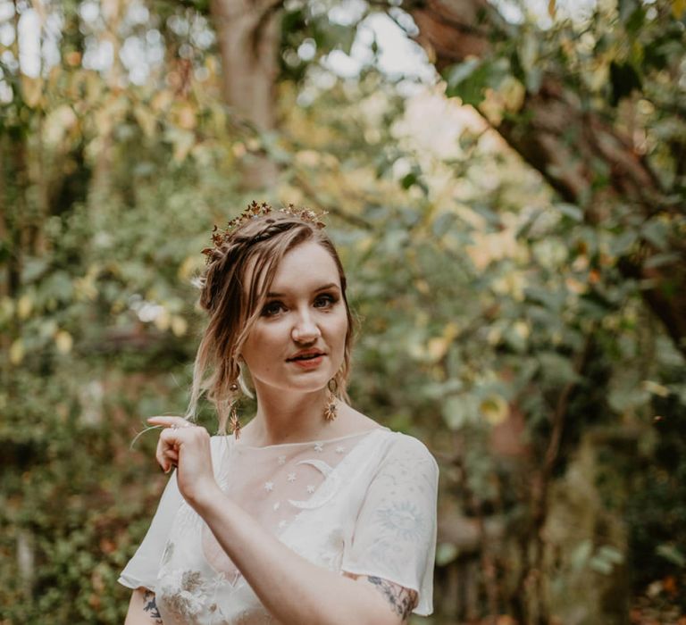 Boho Bride with Braided Hair and Gold Headdress