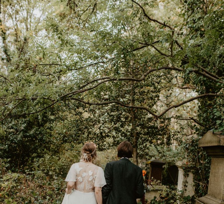 Bride and Groom Cemetary Wedding Picture