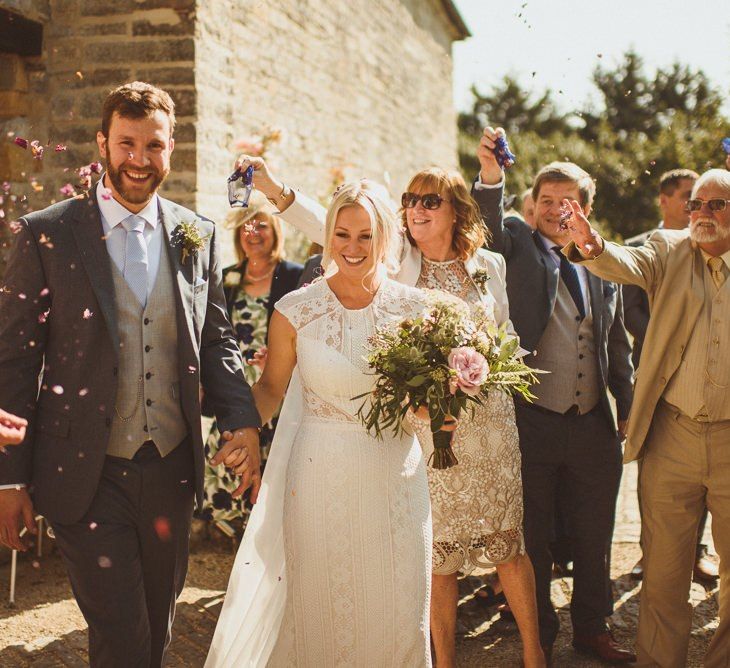 Confetti exit for bride and groom