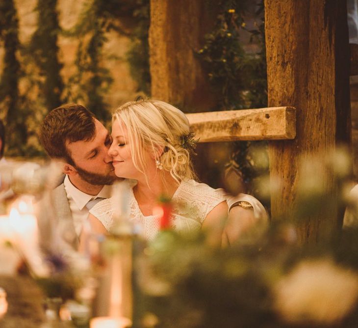 Bride and groom during wedding breakfast