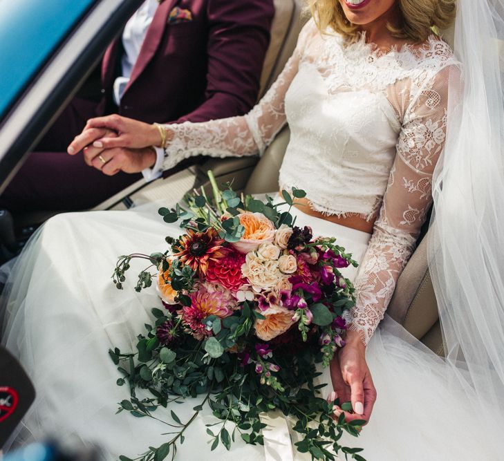 Homegrown Wedding Bouquet with Colourful Dahlias, Roses and Foliage