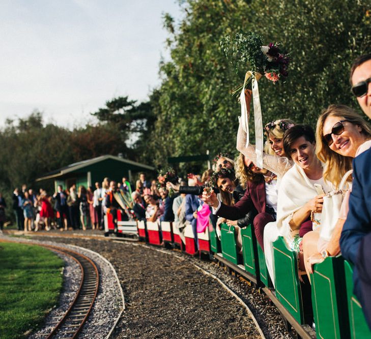 Wedding Guests enjoying a Miniature Railroad Ride