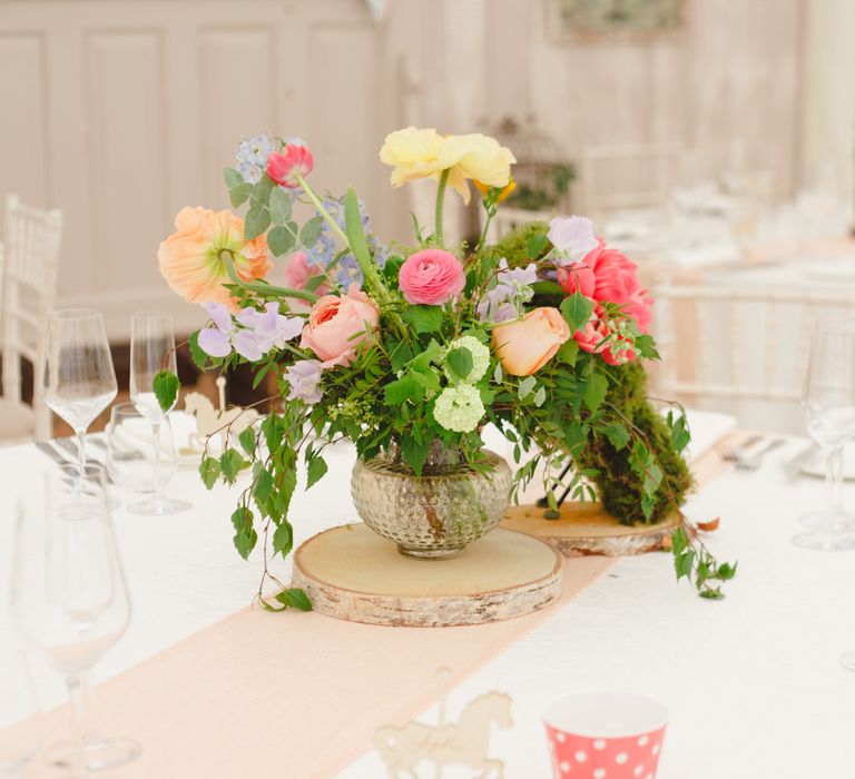 Floral Centrepiece | Spring Wedding Colours for 2019 | Bold &amp; Bright Spring Wedding Inspiration by Helaina Storey Wedding Design | Flowers by Bloomologie | Palette Signs by Made by Wood &amp; Wood | Claire Graham Photography