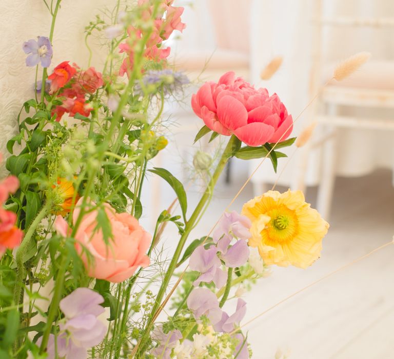 Pink Peonies Spring Wedding Flowers | Spring Wedding Colours for 2019 | Bold &amp; Bright Spring Wedding Inspiration by Helaina Storey Wedding Design | Flowers by Bloomologie | Palette Signs by Made by Wood &amp; Wood | Claire Graham Photography