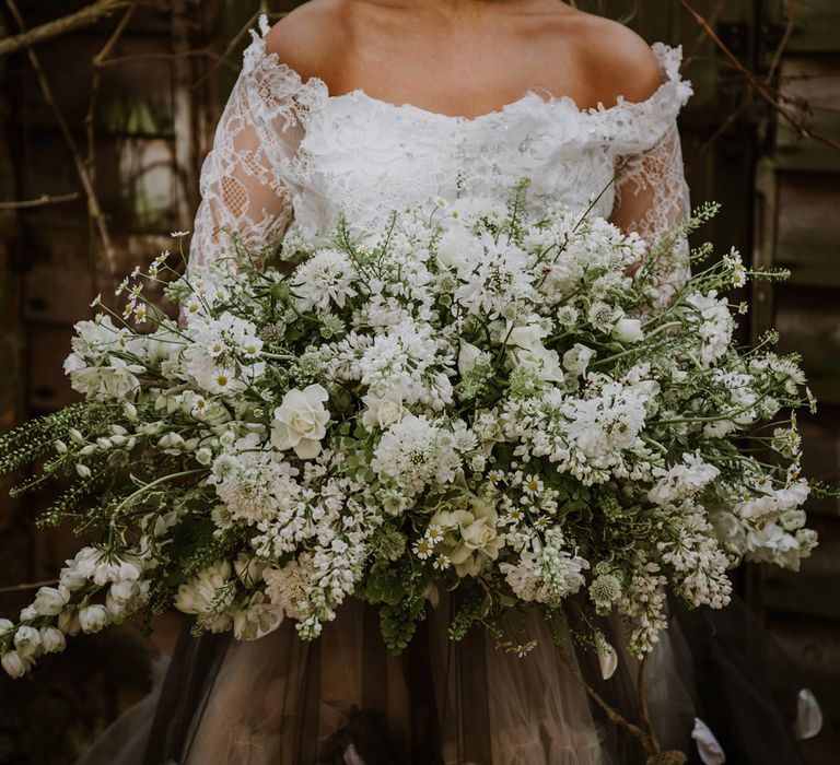 Oversized White &amp; Green Wedding Bouquet | Spring Wedding Colours for 2019 | Pure &amp; Simple White &amp; Green Spring Wedding Inspiration by Forever Blossom | Alexandra Jane Photography