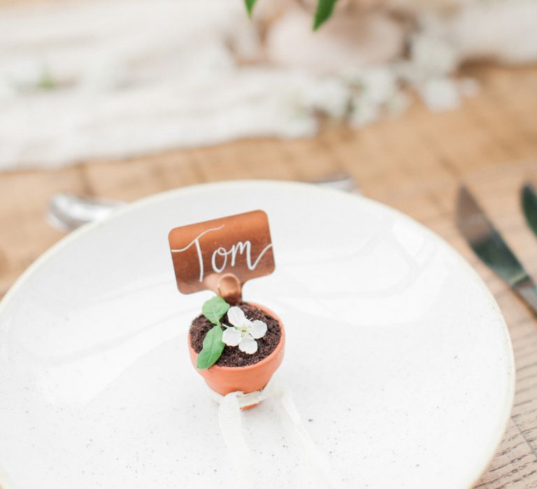 Miniature Flower Pot Place Setting | Spring Wedding Colours for 2019 | Zesty Spring Wedding Inspiration | Spring Wedding by  Weddingcreations UK| Bowtie and Belle Photography