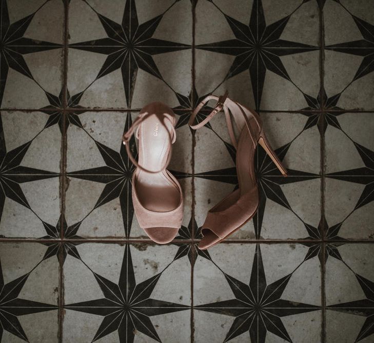 Blush Pink Barely There Sandals For Bride // Image By James Frost Photography