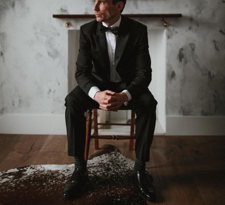 Groom In Black Tux By Marc Wallace For Black Tie Wedding Image By James Frost