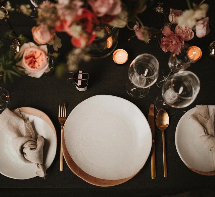 Charcoal Grey Table Linen For Wedding // Image By James Frost Photography