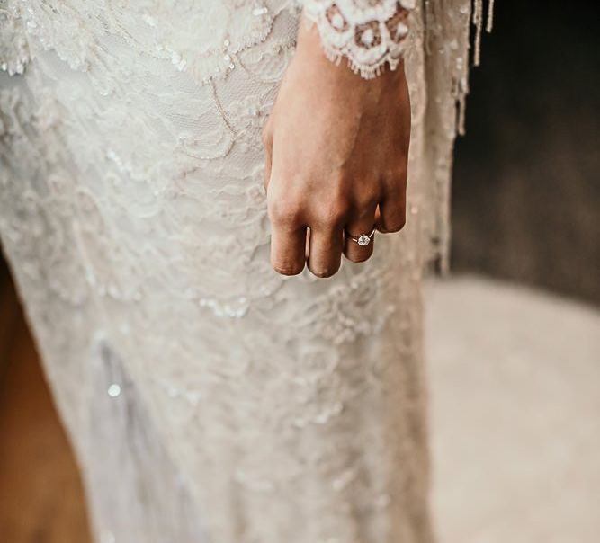 Lace and beaded boho bridal dress with tassel detailing