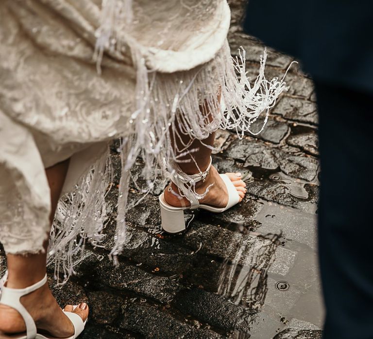 Lace and beaded boho bridal dress with tassel detailing