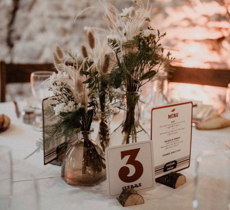 Dried wedding flowers and table decor