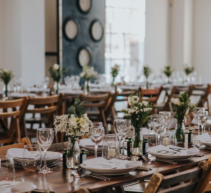 Stunning Simple Decor for Reception // Trestle Tables and Glassware // Images by Remain In Light