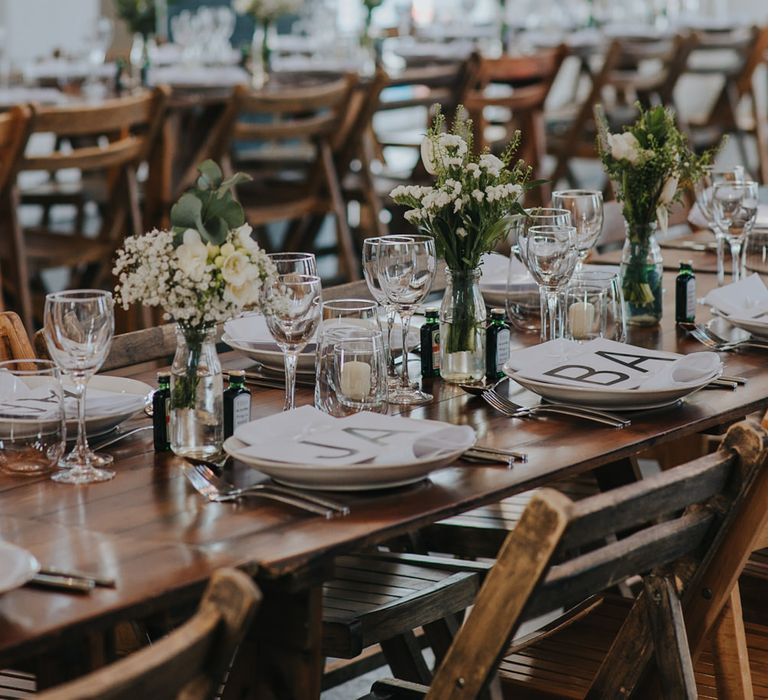 Stunning Simple Decor for Reception // Trestle Tables and Glassware // Images by Remain In Light