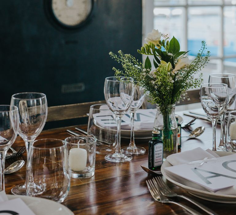 Stunning Simple Decor for Reception // Trestle Tables and Glassware // Images by Remain In Light