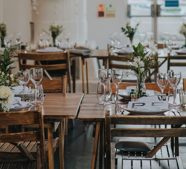 Stunning Simple Decor for Reception // Trestle Tables and Glassware // Images by Remain In Light