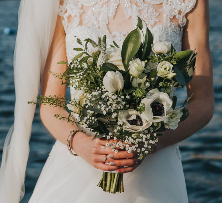 DIY Bridal Bouquet, White Flowers and Greenery // Winter Wedding at The West Reservoir Centre, Stoke Newington | Bride wears Maggie Sottero Dress | Bridesmaids in ASOS | Images by Remain In Light