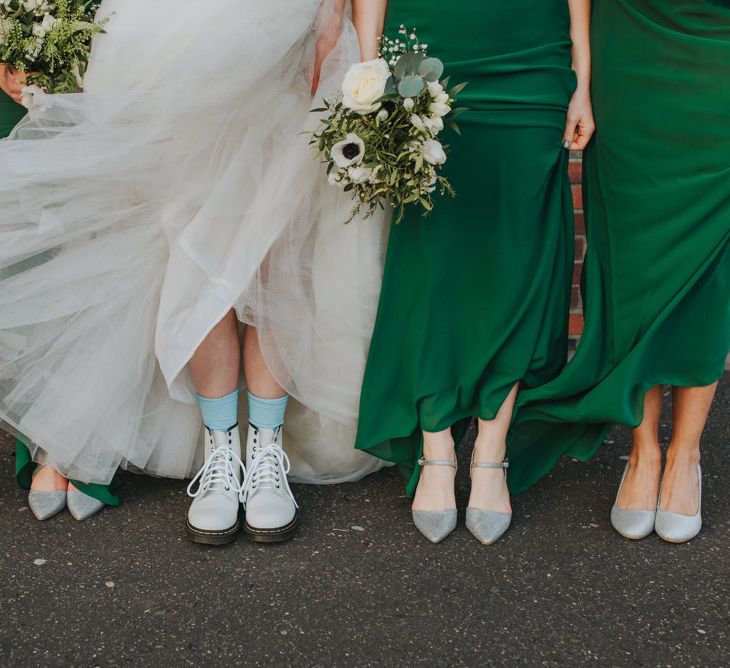 Bride Wears Blue Socks For Something Blue // Handmade Posies by the Bride // Bride and Bridesmaids in ASOS Green Dresses // Images by Remain In Light