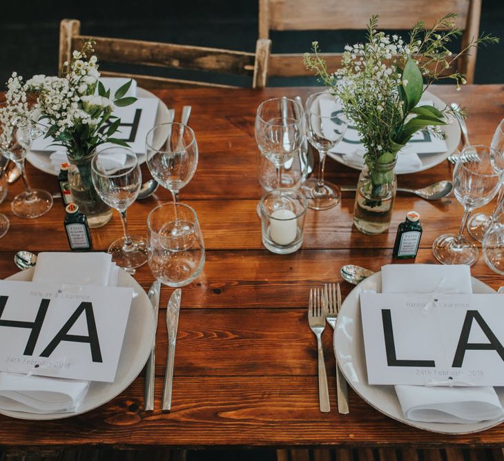 Glass Wear and Small Vases with White and Green // Table Decor Inspired By Bride and Grooms Love For Cycling // Images by Remain In Light