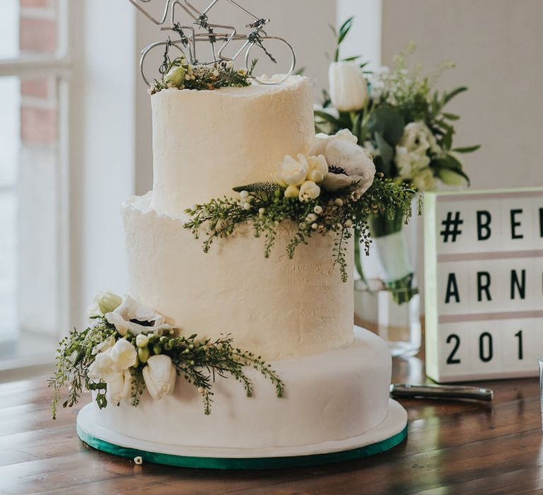 Cake Topper Made By Brides Father // Three Tiered Cake. Traditional Fruit Cake Following Brides Grandma’s Recipe, Chocolate Fudge and Victoria Sponge As The Top Layer // Images by Remain In Light