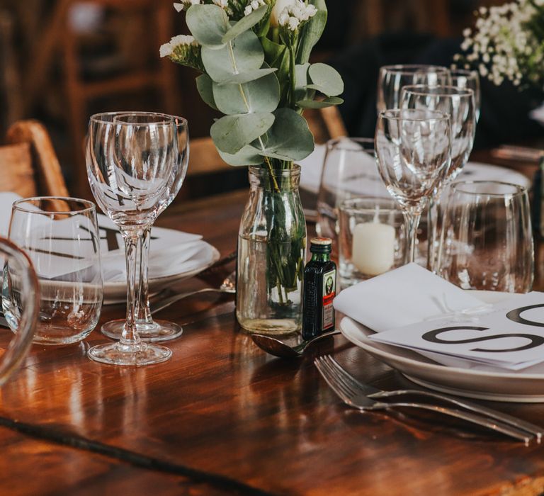 Trestle Tables without Table Linen // Glass Ware and White and Green Flowers in Vases // Images by Remain In Light