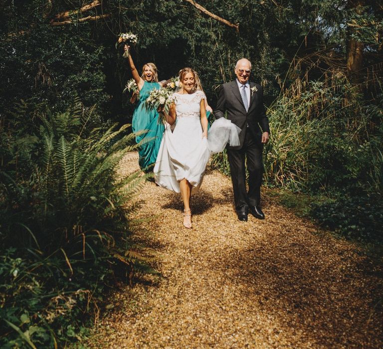 Bridesmaids In Forest Green Dresses With Bride In Rime Arodaky Pennard House Somerset Wedding Images From Ali Paul Photography Film Irene Piera