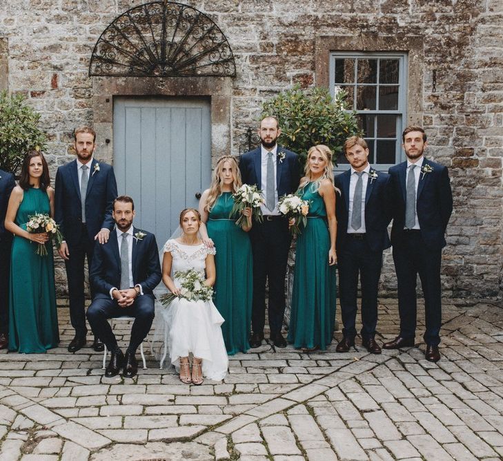 Bridesmaids In Forest Green Dresses