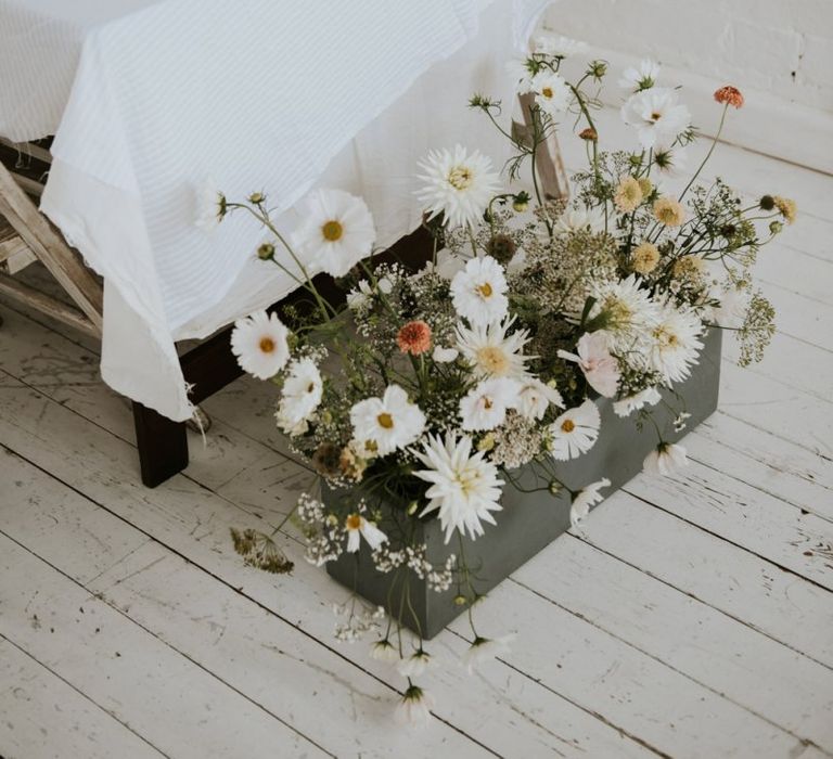 Wedding flower box with delicate flowers