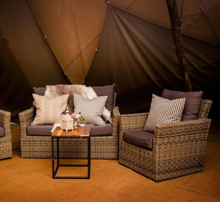 Seating Area For Teepee // Teepee Tent Wedding With Romantic Meadow Inspired Styling // PapaKata Spring Open Day // Images By Dominic Wright // Styling By Natalie Hewitt