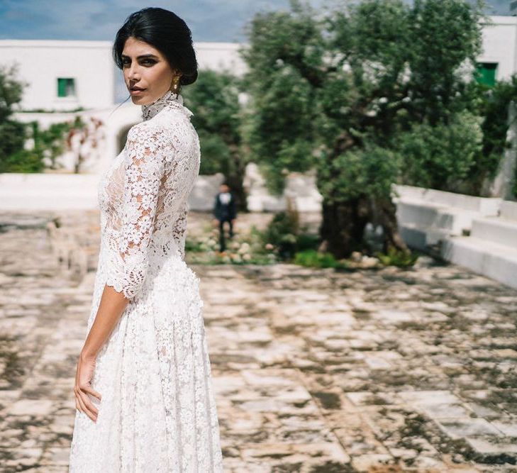 Elegant Bride in Lace Andrea Sedici Wedding Dress