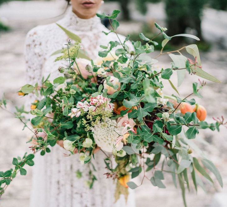 Oversized Romantic Wedding Bouquet with Foliage and Blush Flowers