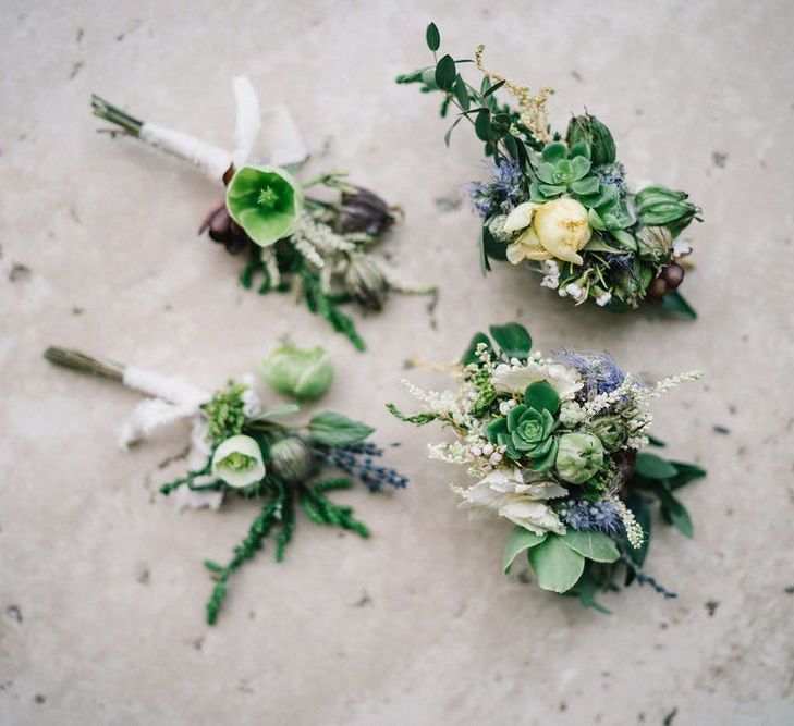 Green Buttonholes with Succulents