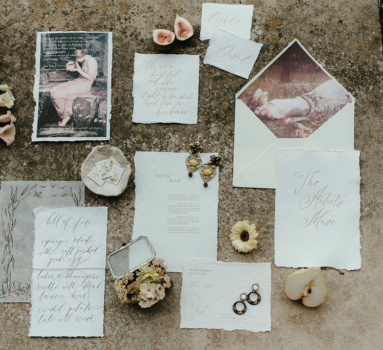 Fine Art Wedding Stationery // Broadfield Court Romantic Wedding Venue Styled By Kate Cullen Fine Art Bridal Style Images By Georgina Harrison Photography