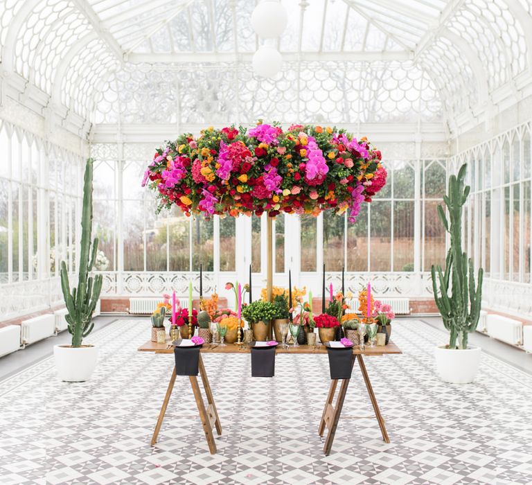 Delicate &amp; Feminine, and Bold &amp; Passionate Frida Kahlo Wedding Inspiration at Horniman Museum Glasshouse Venue | Styled by Anna Fern Events | Elizabeth’s Cake Emporium | Wild About Flowers | Joanne Fleming Design Gowns | Roberta Facchini Photography