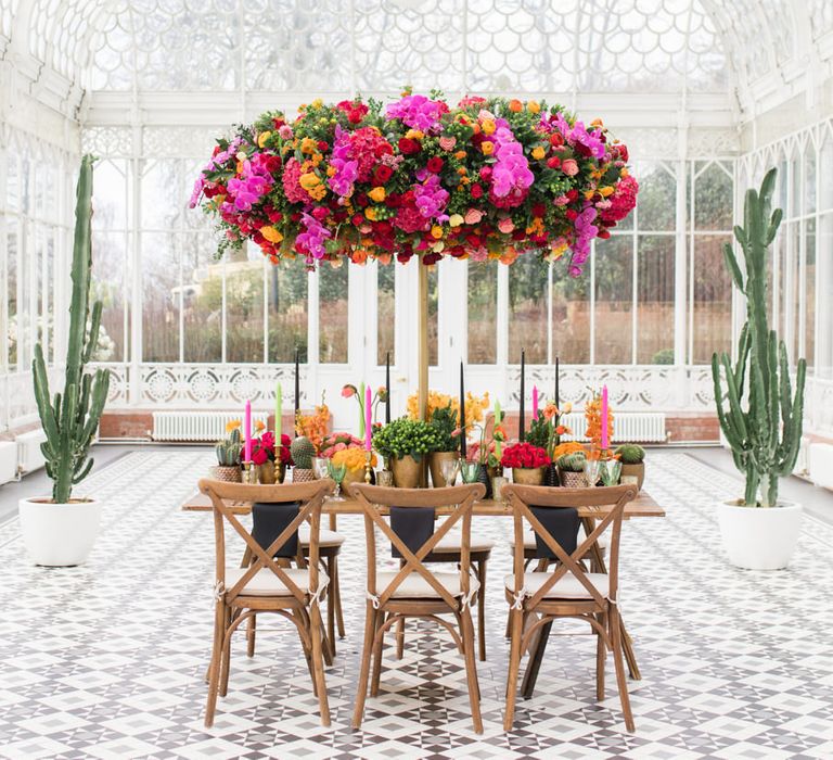 Delicate &amp; Feminine, and Bold &amp; Passionate Frida Kahlo Wedding Inspiration at Horniman Museum Glasshouse Venue | Styled by Anna Fern Events | Elizabeth’s Cake Emporium | Wild About Flowers | Joanne Fleming Design Gowns | Roberta Facchini Photography