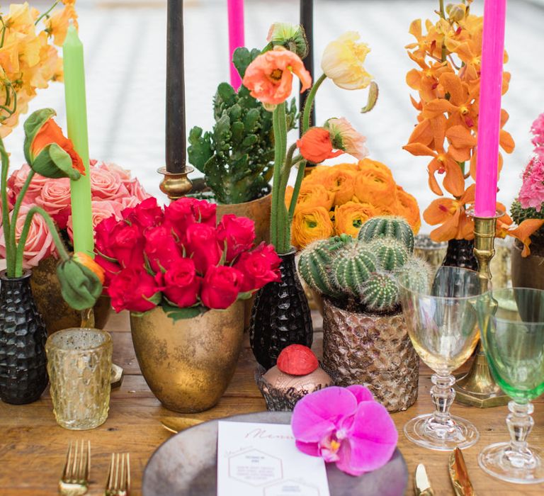 Delicate &amp; Feminine, and Bold &amp; Passionate Frida Kahlo Wedding Inspiration at Horniman Museum Glasshouse Venue | Styled by Anna Fern Events | Elizabeth’s Cake Emporium | Wild About Flowers | Joanne Fleming Design Gowns | Roberta Facchini Photography