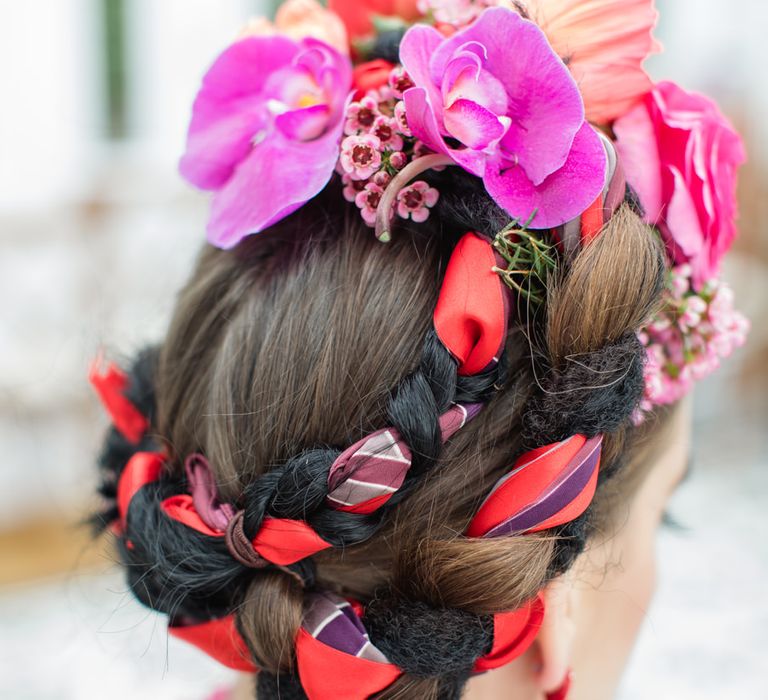 Delicate &amp; Feminine, and Bold &amp; Passionate Frida Kahlo Wedding Inspiration at Horniman Museum Glasshouse Venue | Styled by Anna Fern Events | Elizabeth’s Cake Emporium | Wild About Flowers | Joanne Fleming Design Gowns | Roberta Facchini Photography