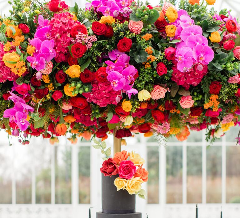 Delicate &amp; Feminine, and Bold &amp; Passionate Frida Kahlo Wedding Inspiration at Horniman Museum Glasshouse Venue | Styled by Anna Fern Events | Elizabeth’s Cake Emporium | Wild About Flowers | Joanne Fleming Design Gowns | Roberta Facchini Photography