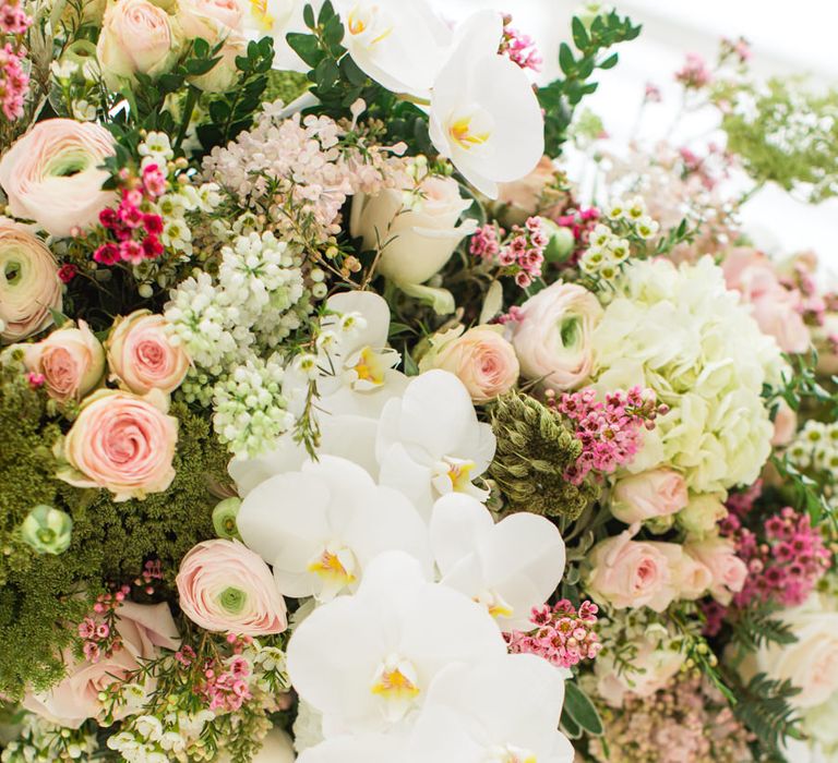 Delicate &amp; Feminine, and Bold &amp; Passionate Frida Kahlo Wedding Inspiration at Horniman Museum Glasshouse Venue | Styled by Anna Fern Events | Elizabeth’s Cake Emporium | Wild About Flowers | Joanne Fleming Design Gowns | Roberta Facchini Photography